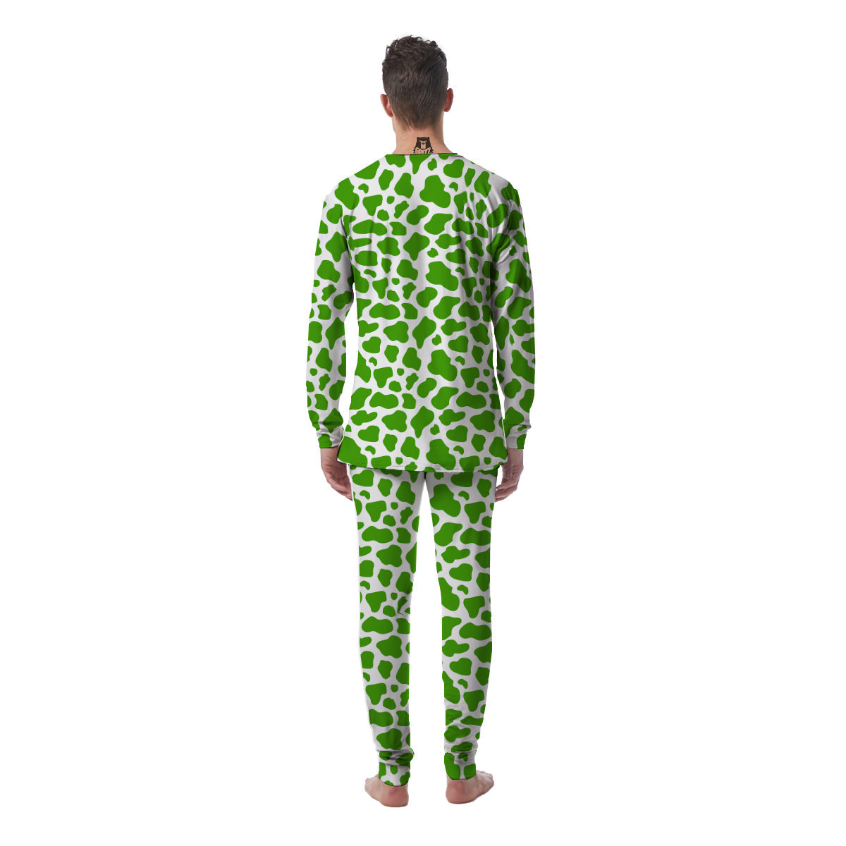 Green Cow Print Pattern Men's Pajamas-grizzshop