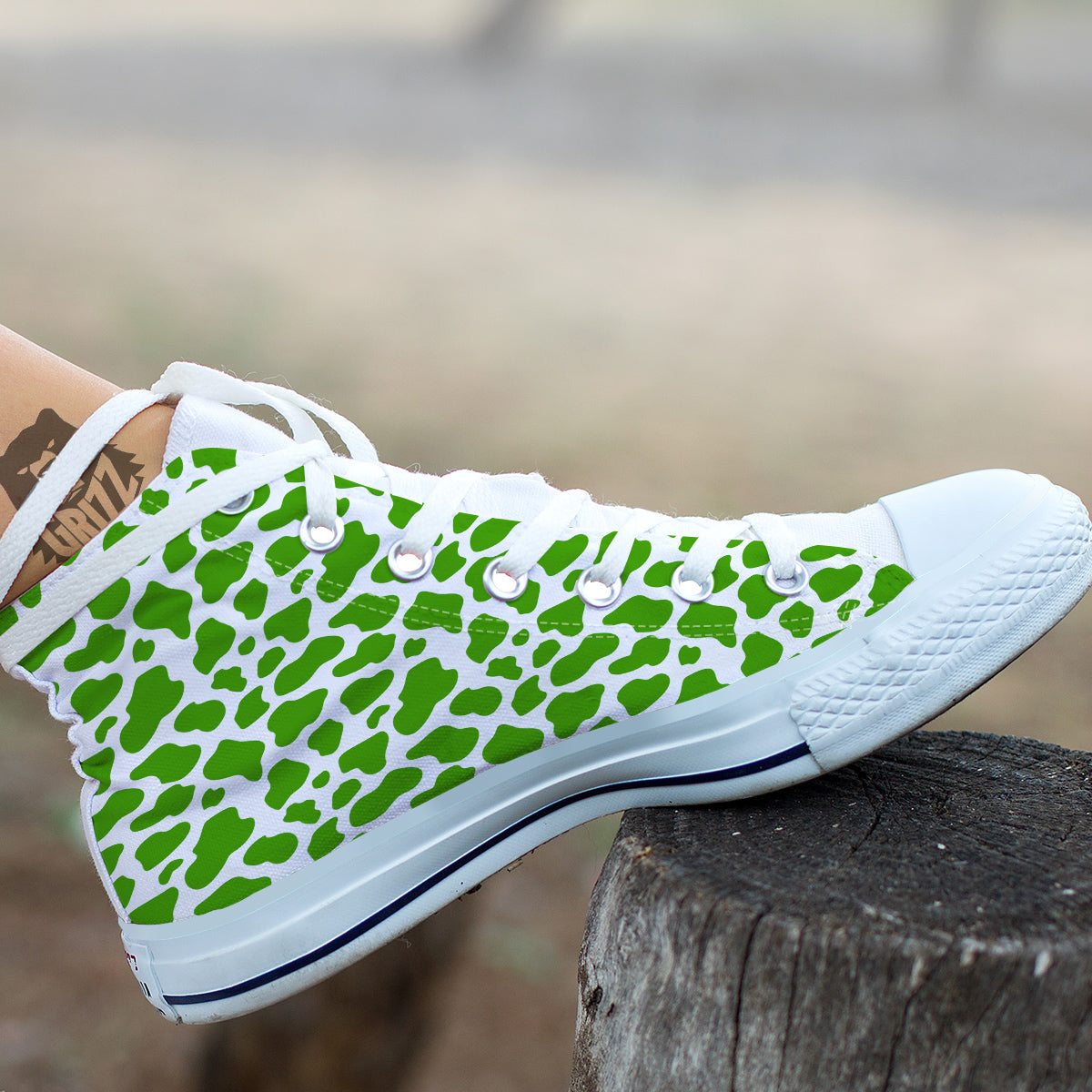 Green Cow Print Pattern White High Top Shoes-grizzshop