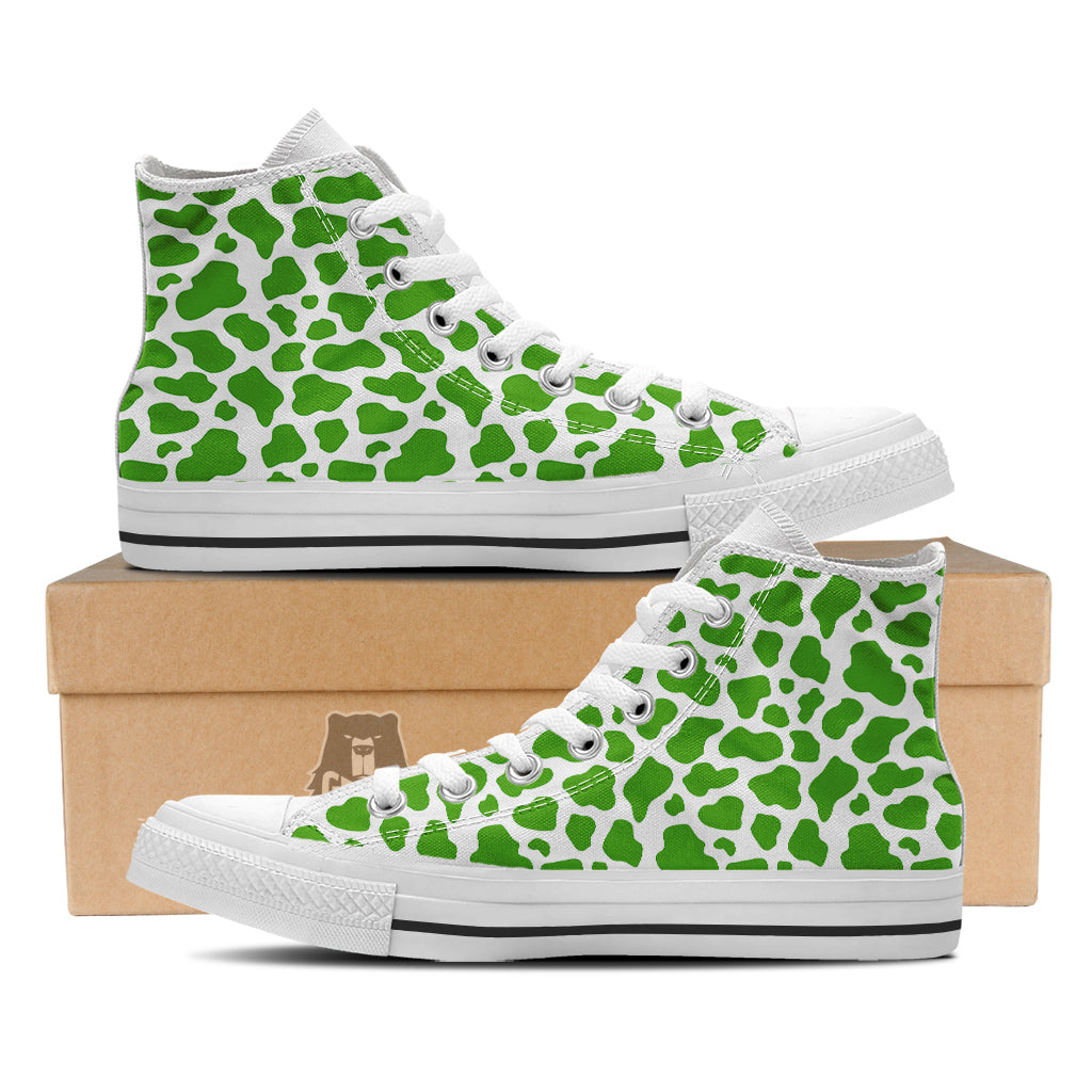 Green Cow Print Pattern White High Top Shoes-grizzshop
