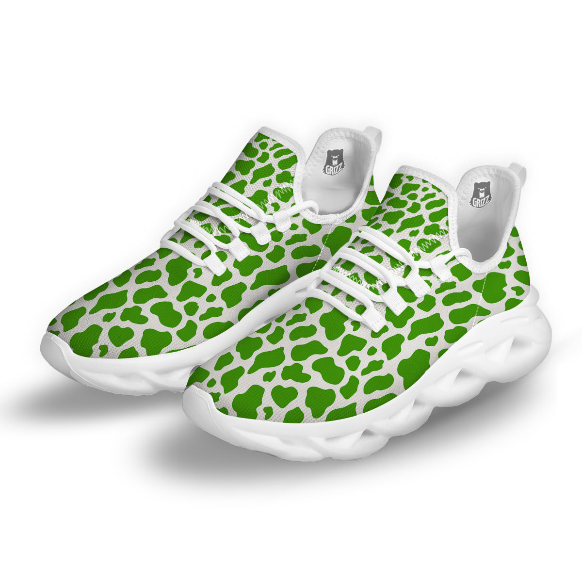 Green Cow Print Pattern White Running Shoes-grizzshop