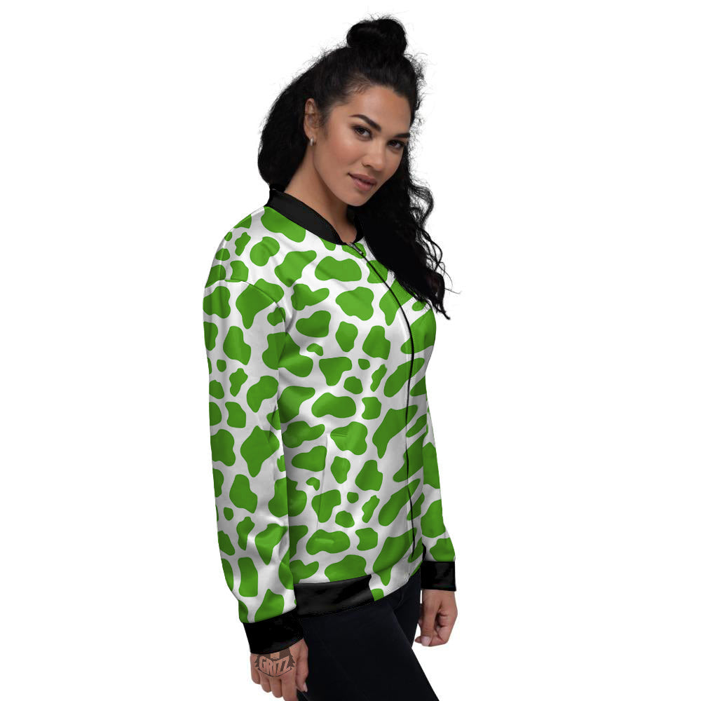 Green Cow Print Pattern Women's Bomber Jacket-grizzshop