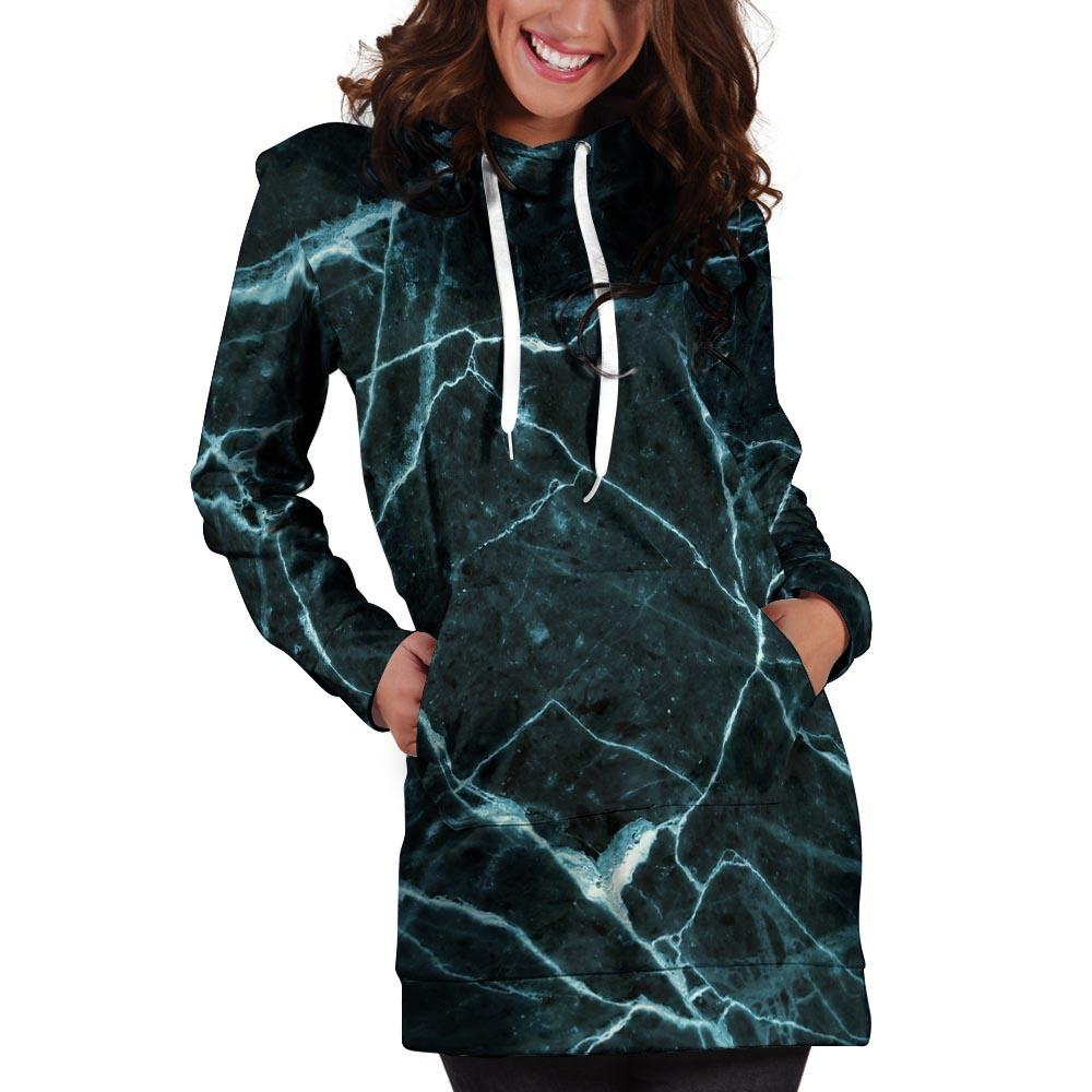 Green Cracked Marble Hoodie Dress-grizzshop