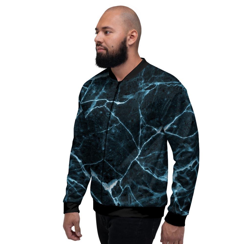 Green Cracked Marble Men's Bomber Jacket-grizzshop