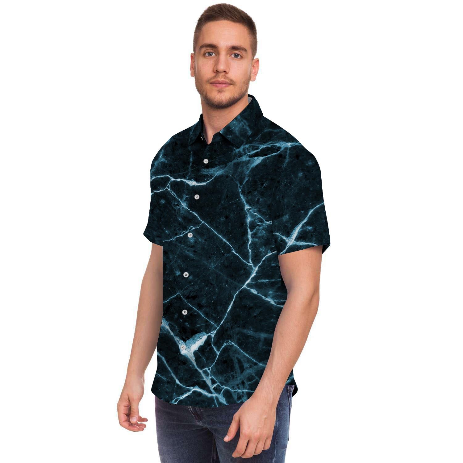 Green Cracked Marble Men's Short Sleeve Shirt-grizzshop