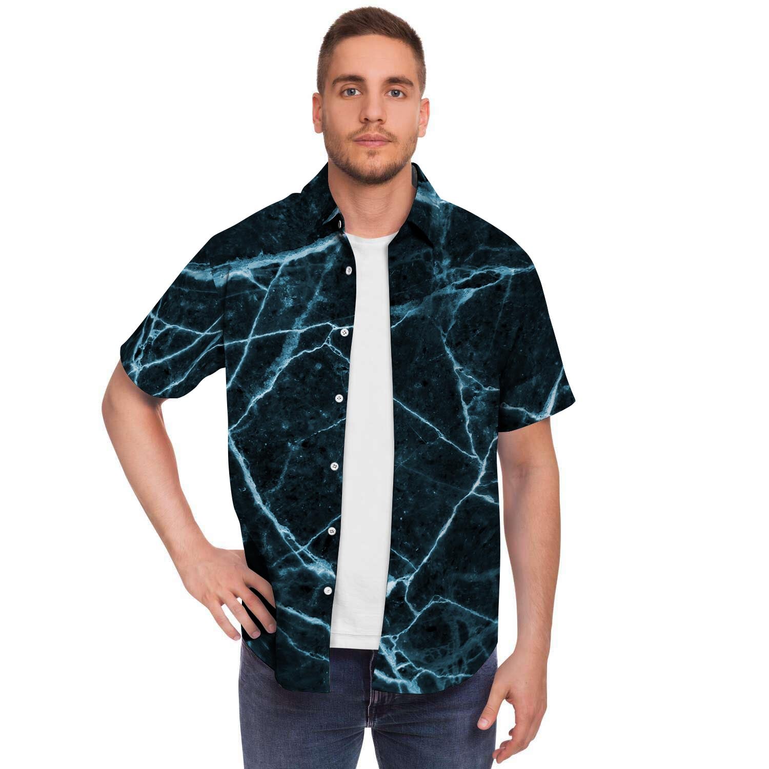 Green Cracked Marble Men's Short Sleeve Shirt-grizzshop