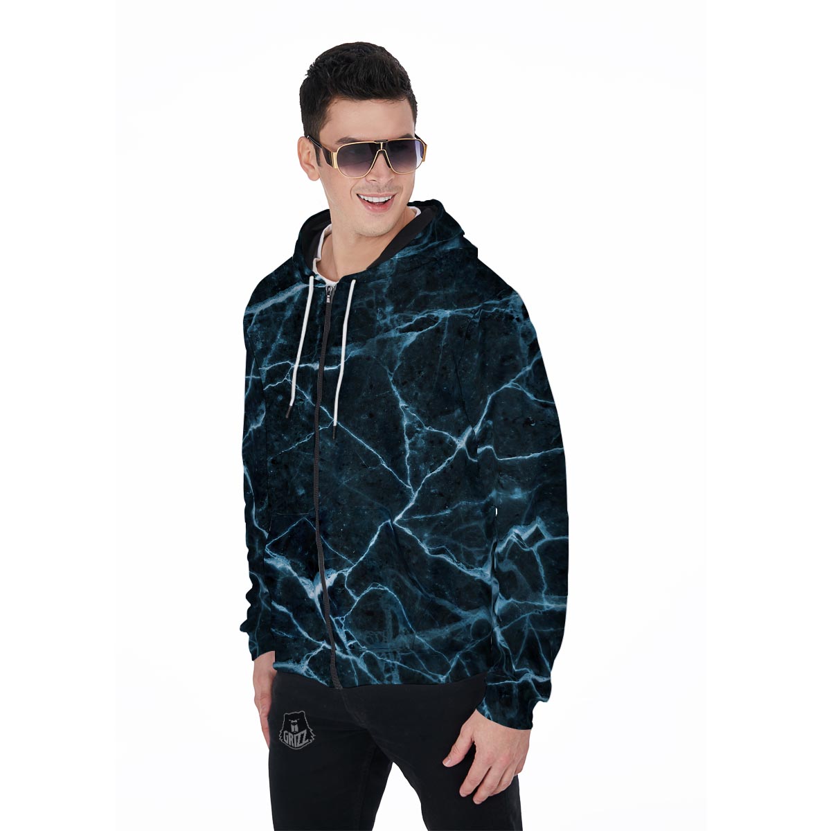 Green Cracked Marble Men's Zip Up Hoodie-grizzshop