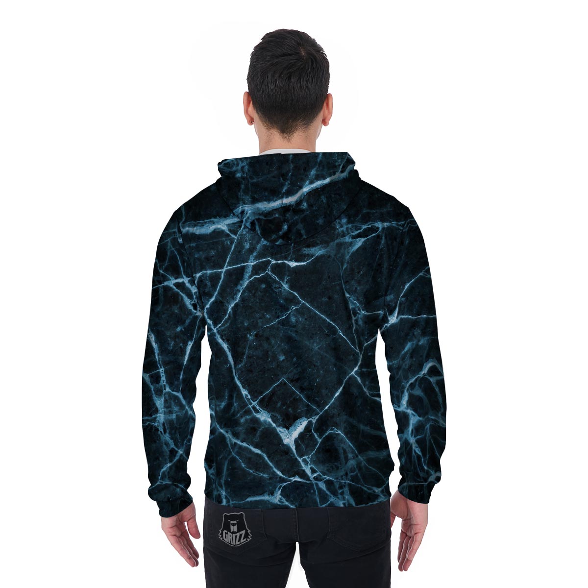 Green Cracked Marble Men's Zip Up Hoodie-grizzshop