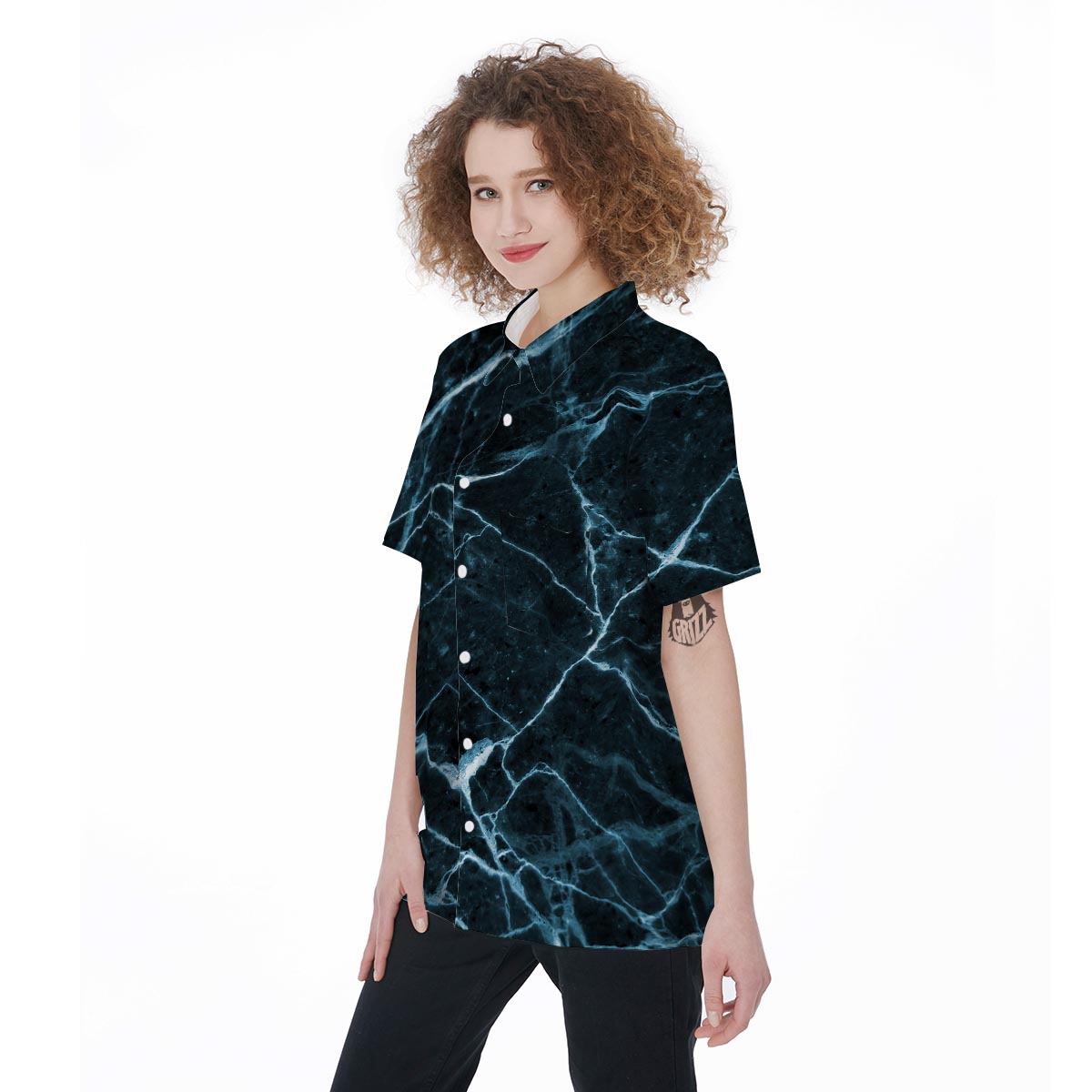 Green Cracked Marble Women's Short Sleeve Shirts-grizzshop