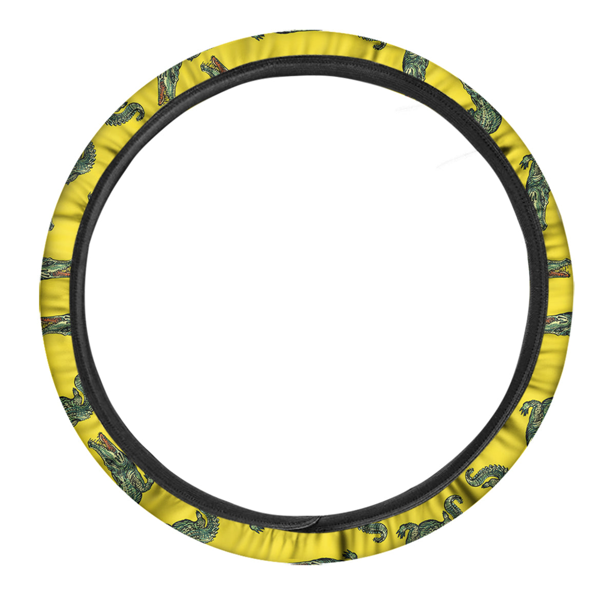 Green Crocodile And Yellow Print Pattern Car Steering Wheel Cover-grizzshop