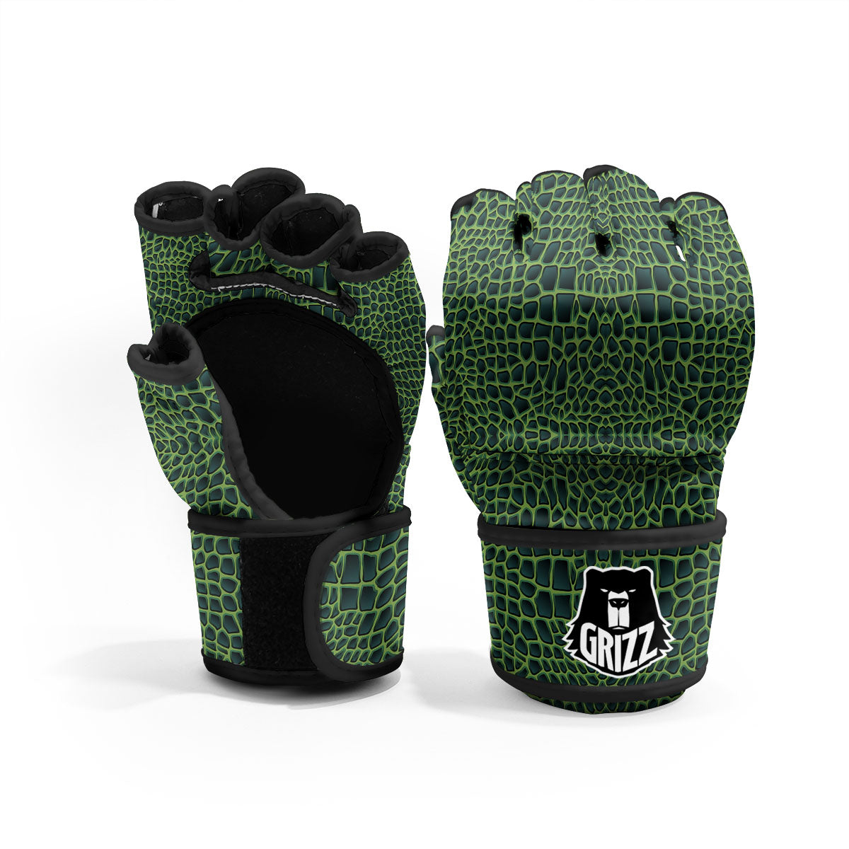 Green Crocodile Leather Skin Print MMA Gloves-grizzshop