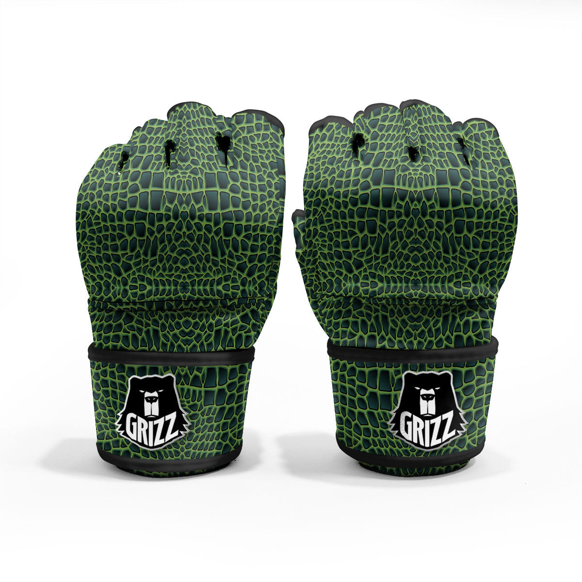 Green Crocodile Leather Skin Print MMA Gloves-grizzshop