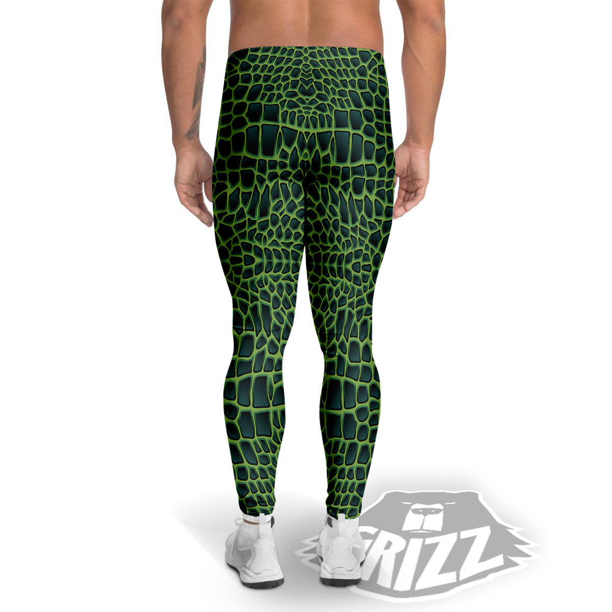 Green Crocodile Leather Skin Print Men's Leggings-grizzshop