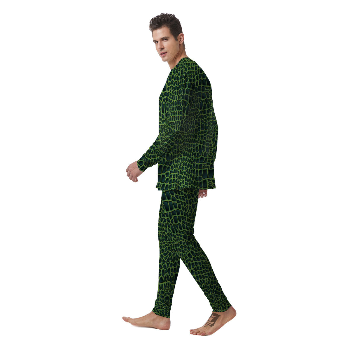 Green Crocodile Leather Skin Print Men's Pajamas-grizzshop