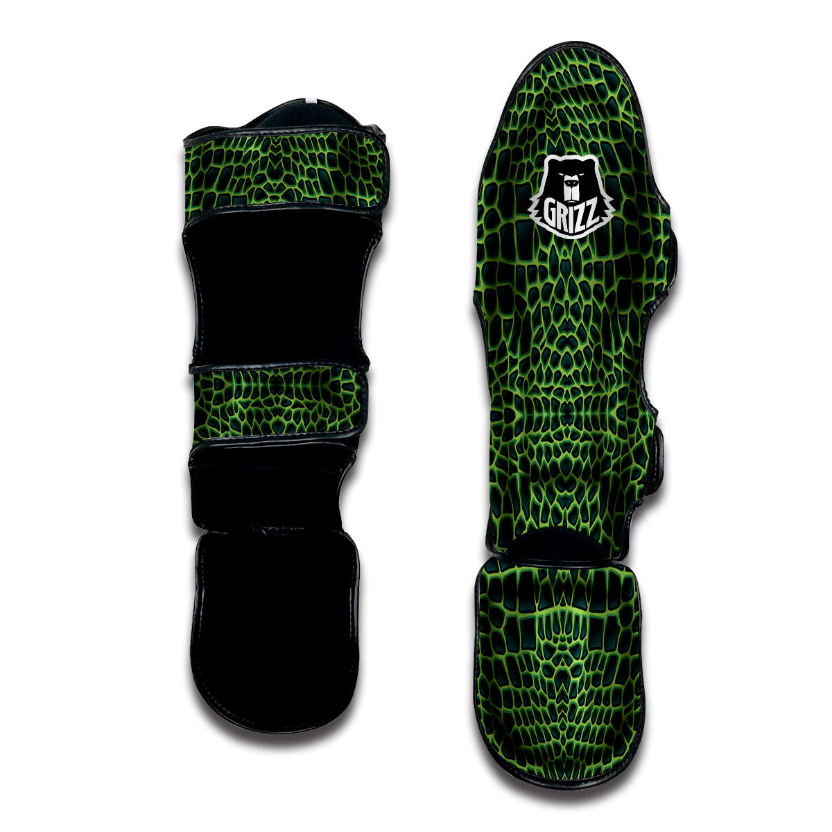 Green Crocodile Leather Skin Print Muay Thai Shin Guards-grizzshop