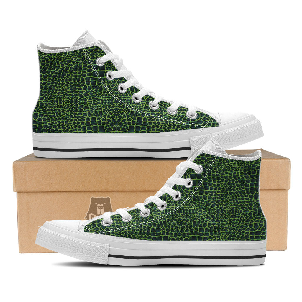 Green Crocodile Leather Skin Print White High Top Shoes-grizzshop