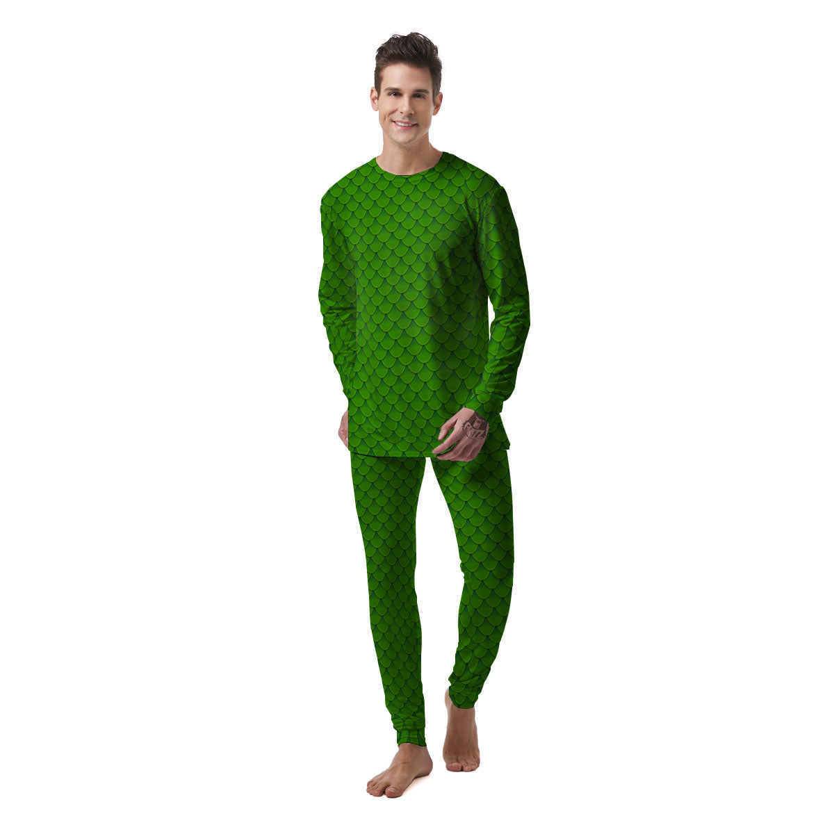 Green Dragon Scales Print Pattern Men's Pajamas-grizzshop