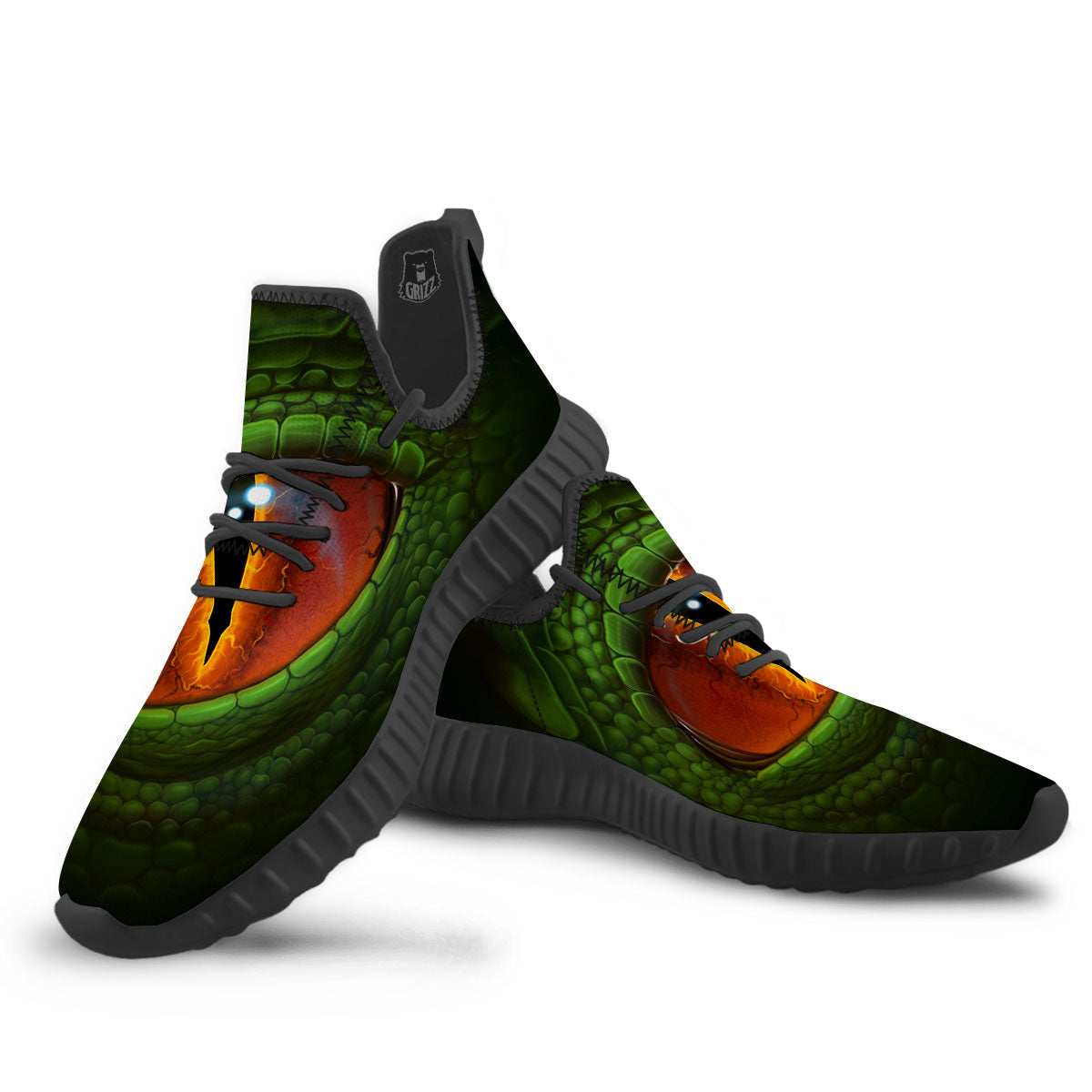 Green Dragon's Eye Print Black Walking Shoes-grizzshop