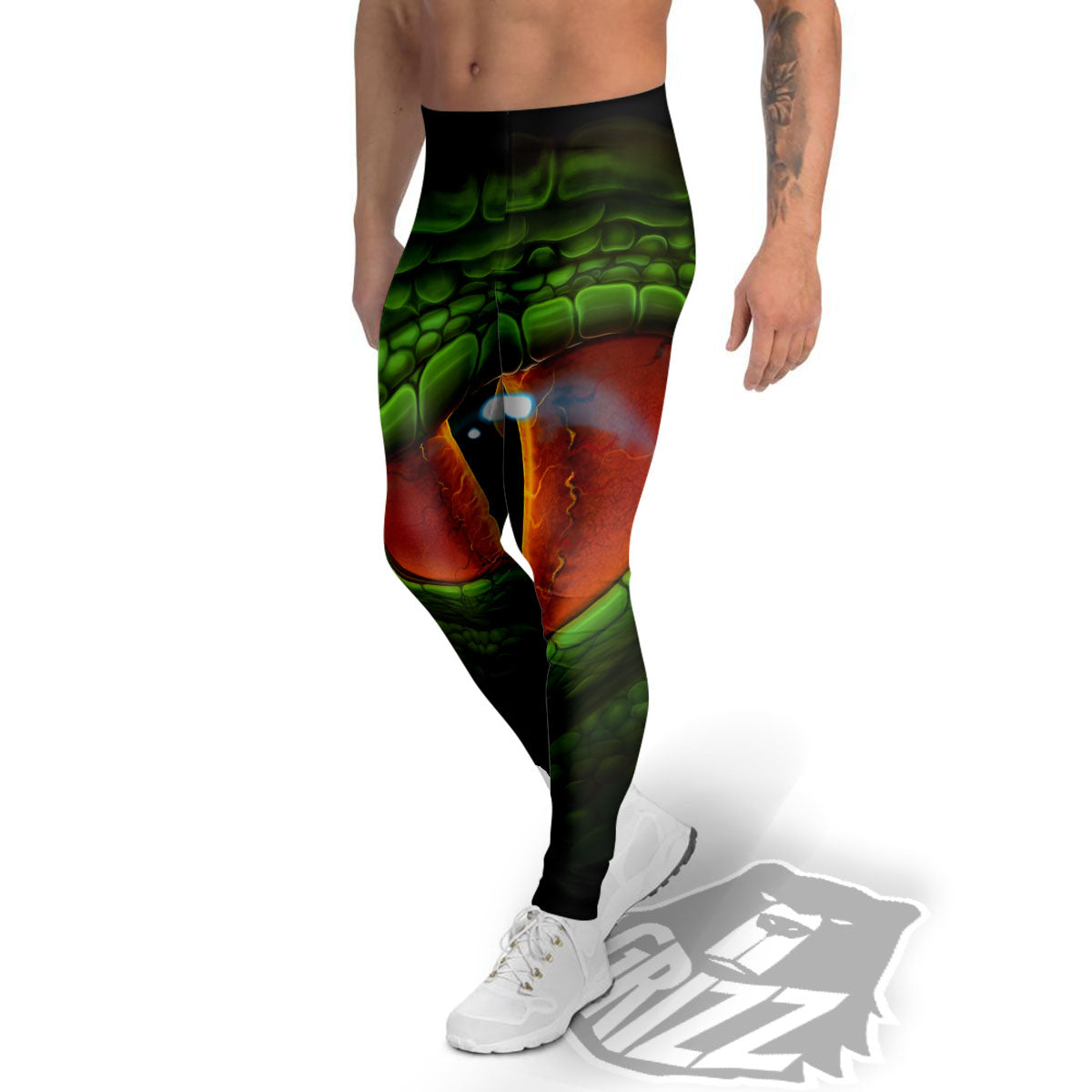 Green Dragon's Eye Print Men's Leggings-grizzshop