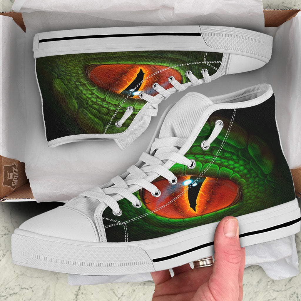 Green Dragon's Eye Print White High Top Shoes-grizzshop