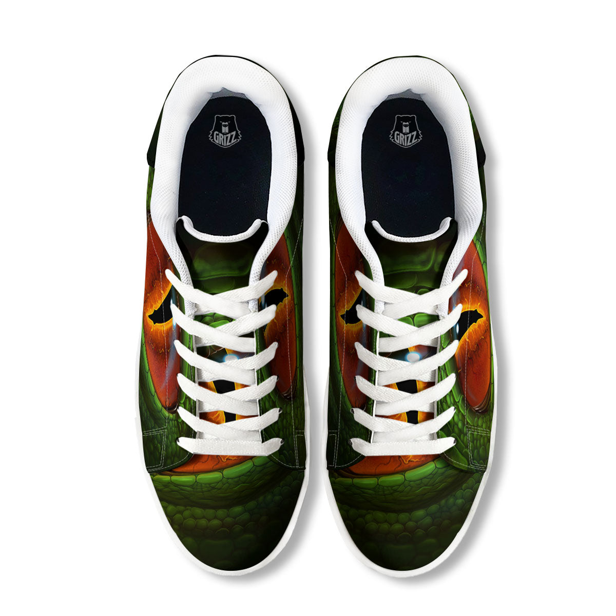 Green Dragon's Eye Print White Low Top Sneakers-grizzshop
