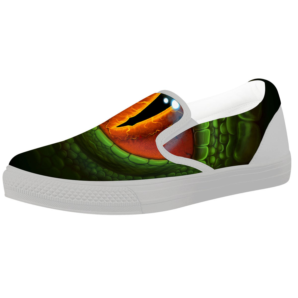 Green Dragon's Eye Print White Slip On Shoes-grizzshop