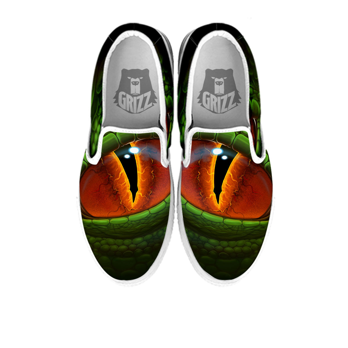 Green Dragon's Eye Print White Slip On Shoes-grizzshop