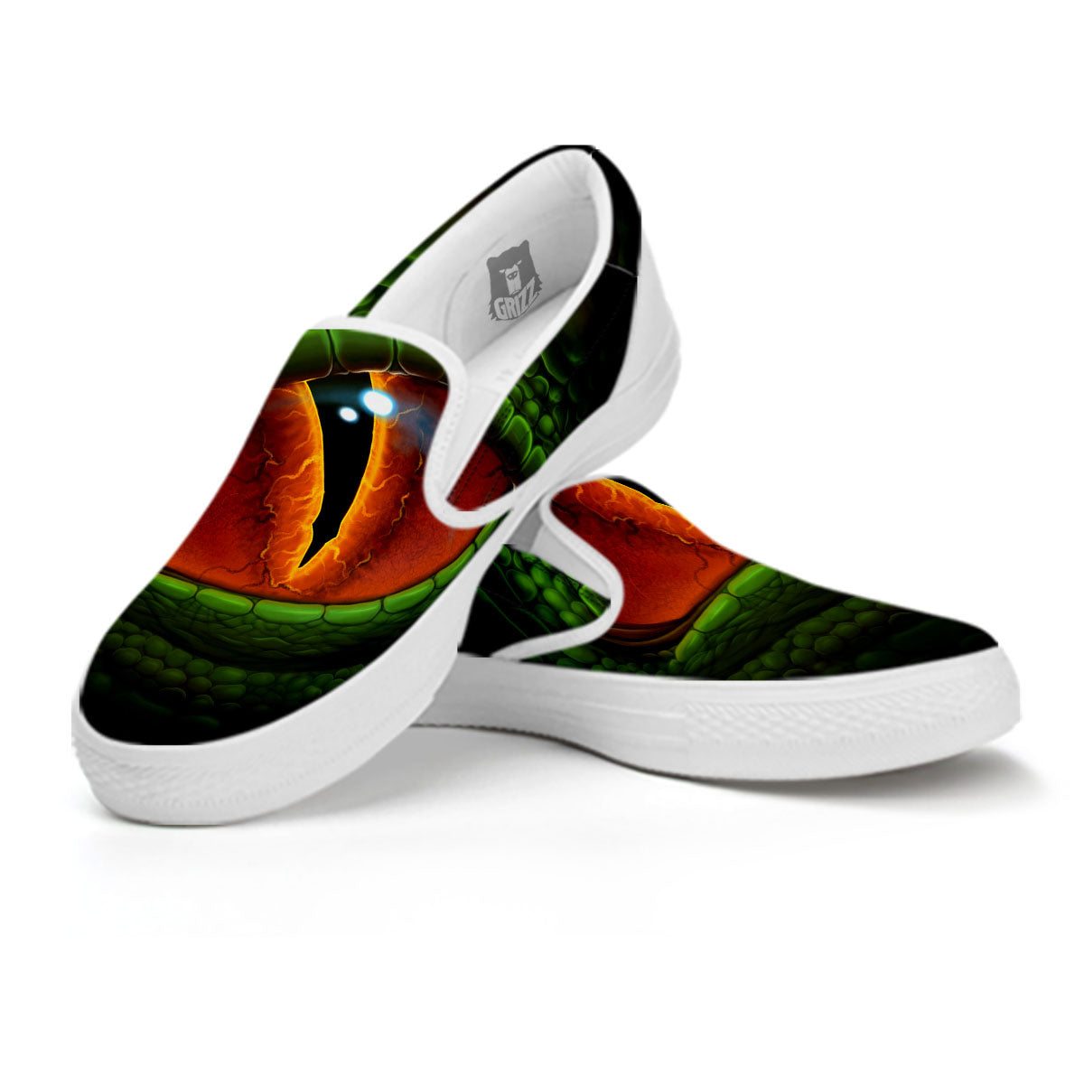 Green Dragon's Eye Print White Slip On Shoes-grizzshop