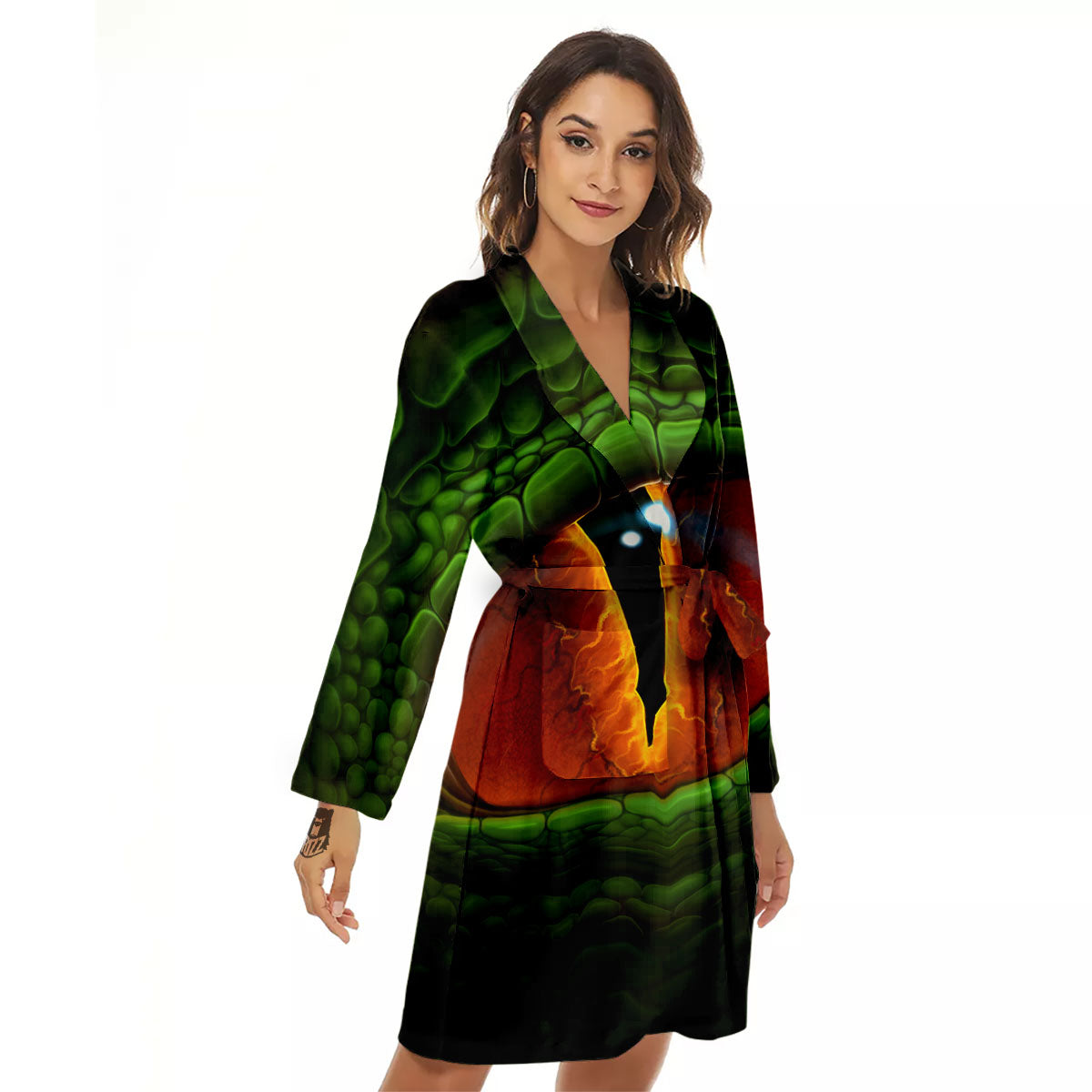 Green Dragon's Eye Print Women's Robe-grizzshop
