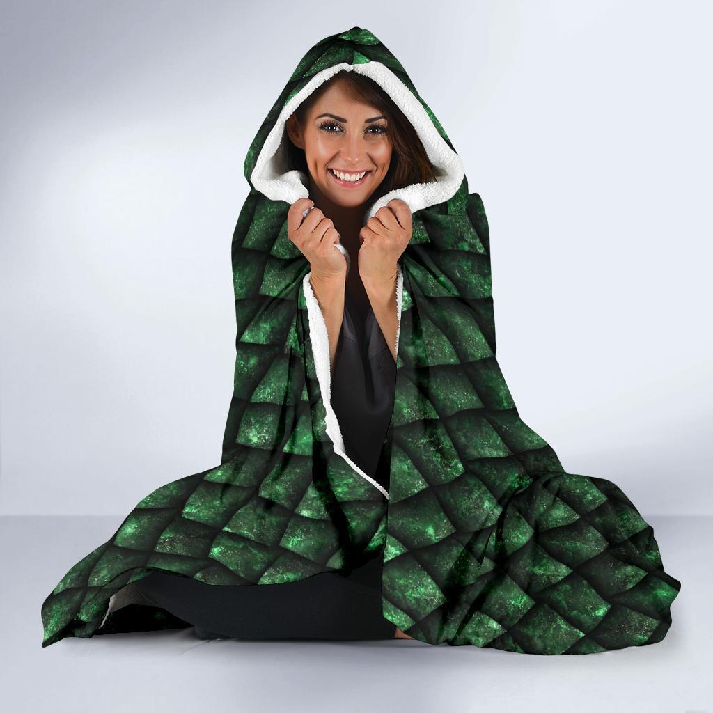 Green Egg Skin Dragon Pattern Print Hooded Blanket-grizzshop