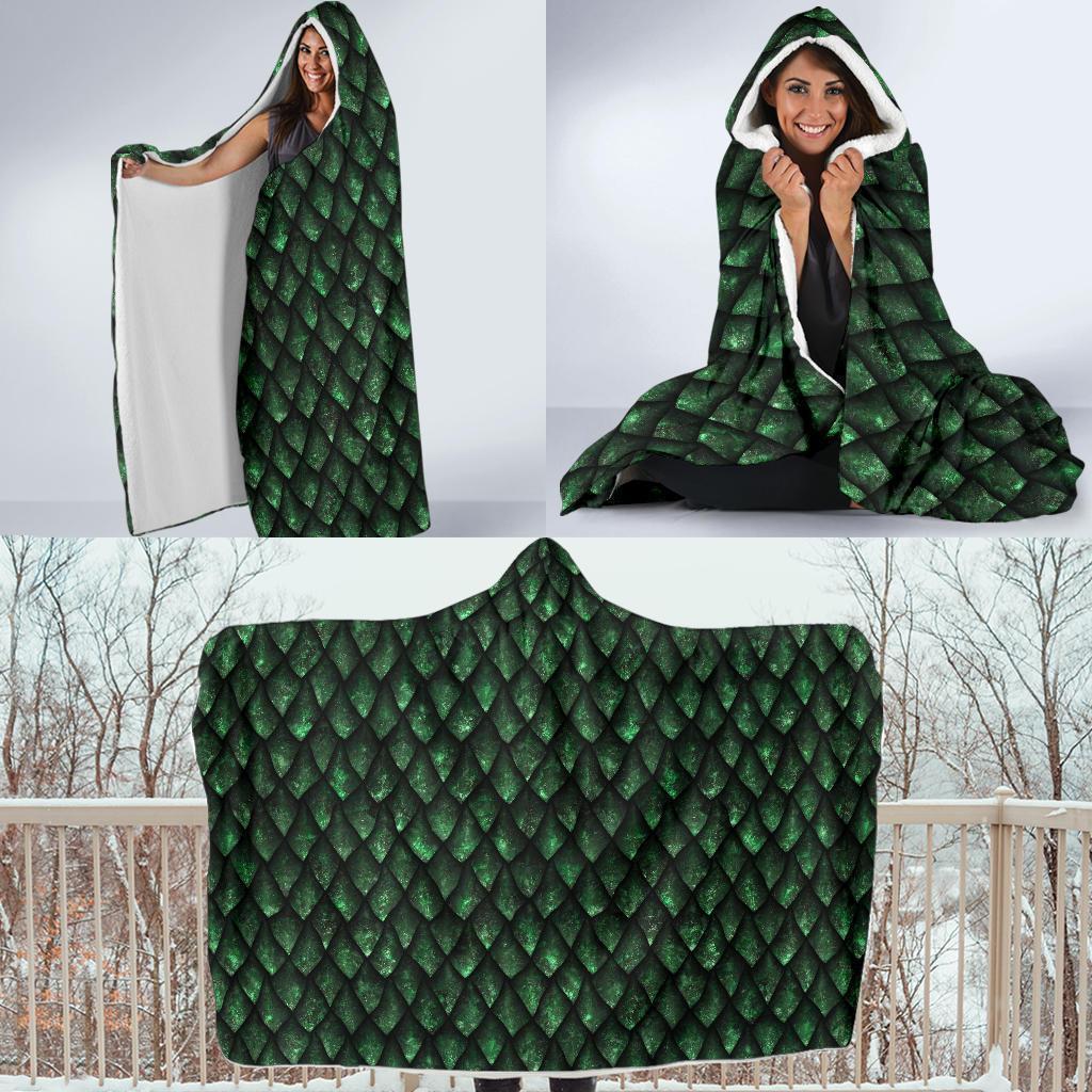 Green Egg Skin Dragon Pattern Print Hooded Blanket-grizzshop