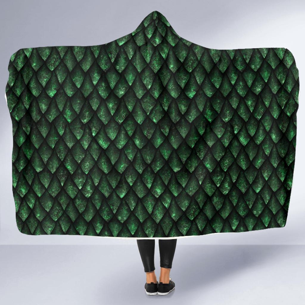 Green Egg Skin Dragon Pattern Print Hooded Blanket-grizzshop