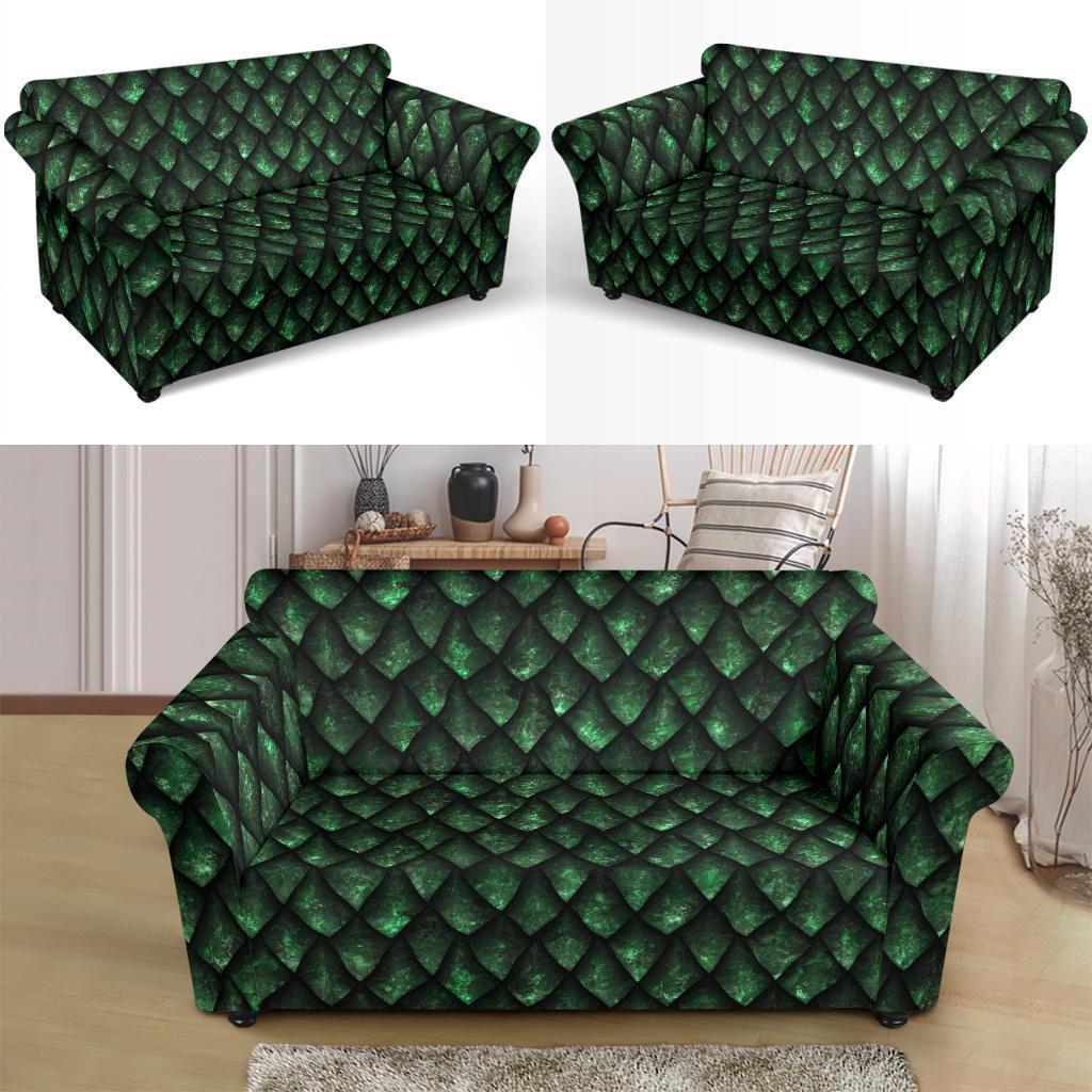 Green Egg Skin Dragon Pattern Print Loveseat Cover-grizzshop