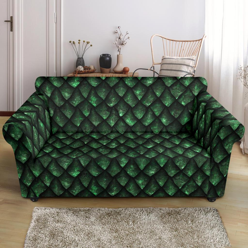 Green Egg Skin Dragon Pattern Print Loveseat Cover-grizzshop