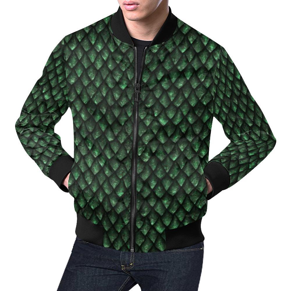 Green Egg Skin Dragon Pattern Print Men's Bomber Jacket-grizzshop