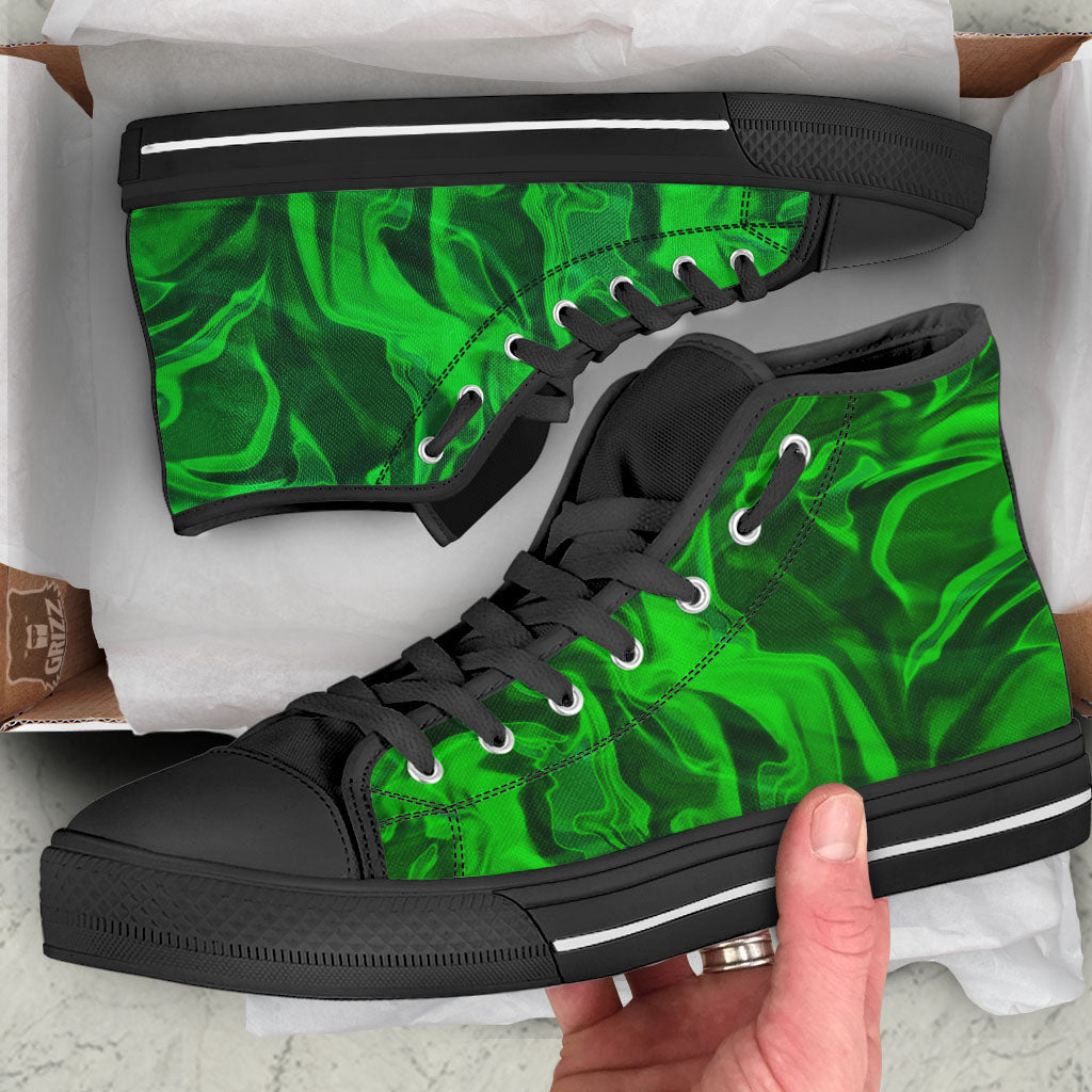 Green Energy Plasma Print Black High Top Shoes-grizzshop