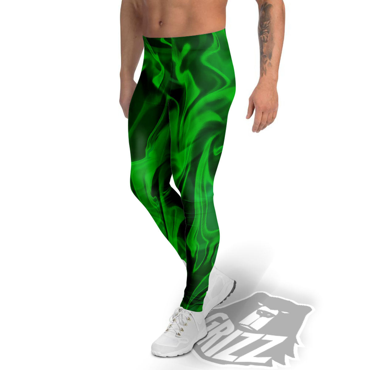 Green Energy Plasma Print Men's Leggings-grizzshop