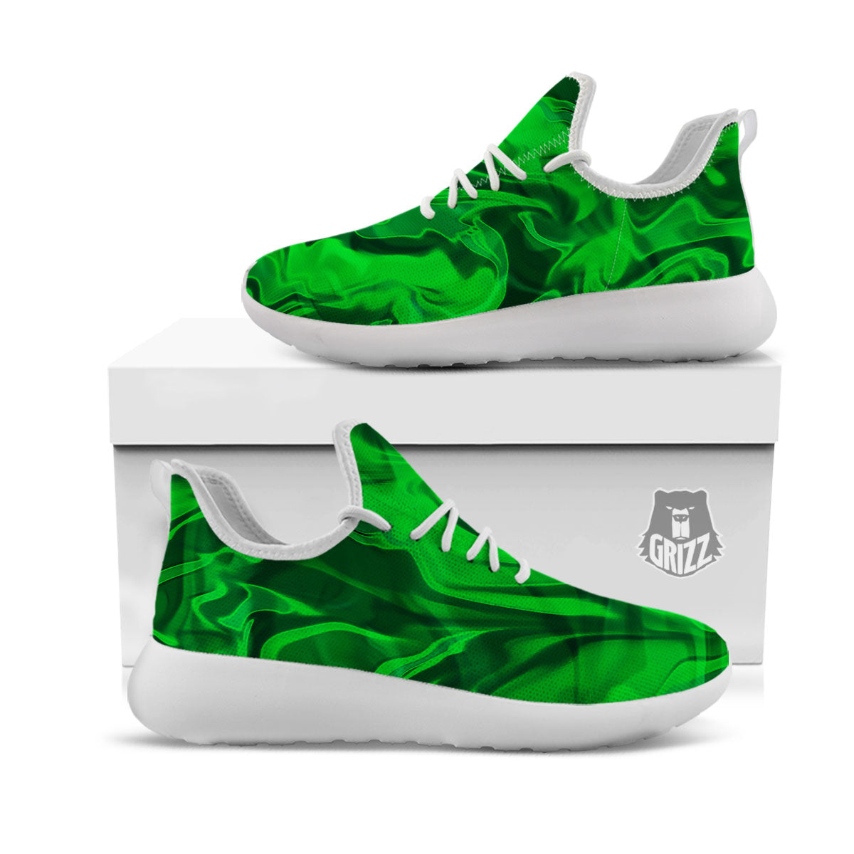 Green Energy Plasma Print White Athletic Shoes-grizzshop