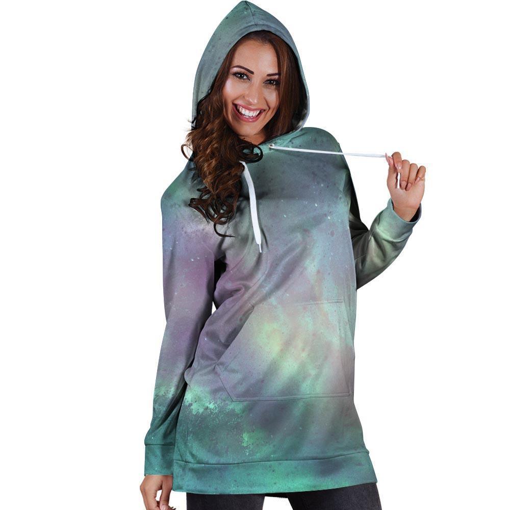 Green Galaxy Space Hoodie Dress-grizzshop