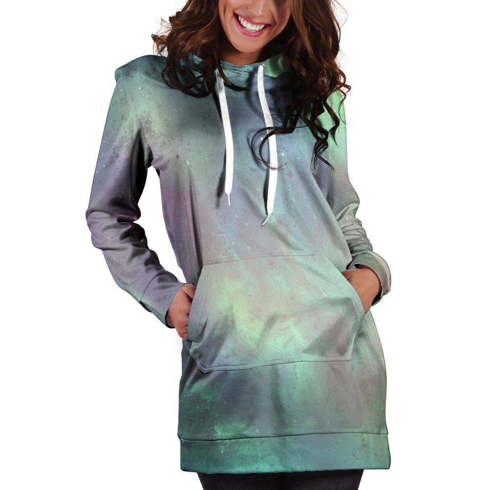 Green Galaxy Space Hoodie Dress-grizzshop