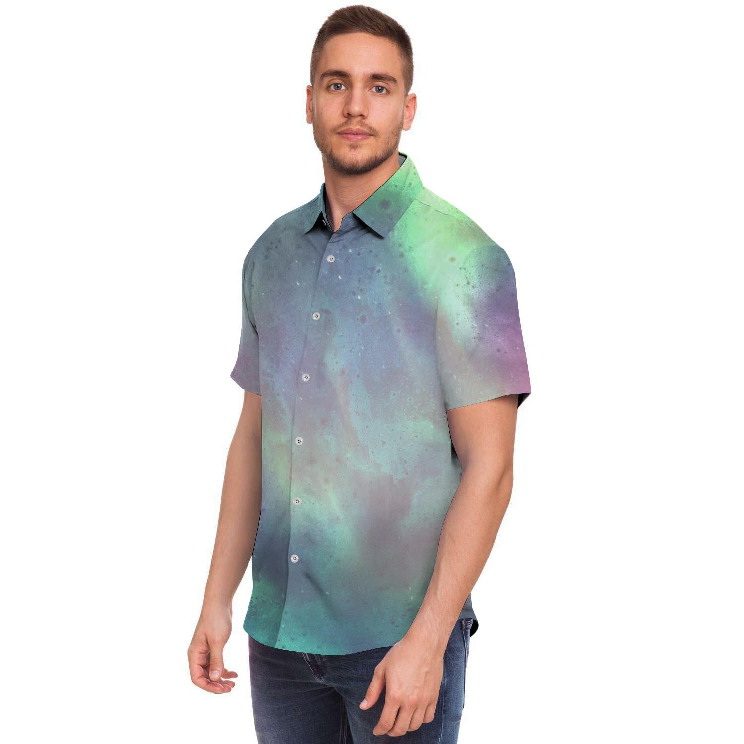 Green Galaxy Space Men's Short Sleeve Shirt-grizzshop