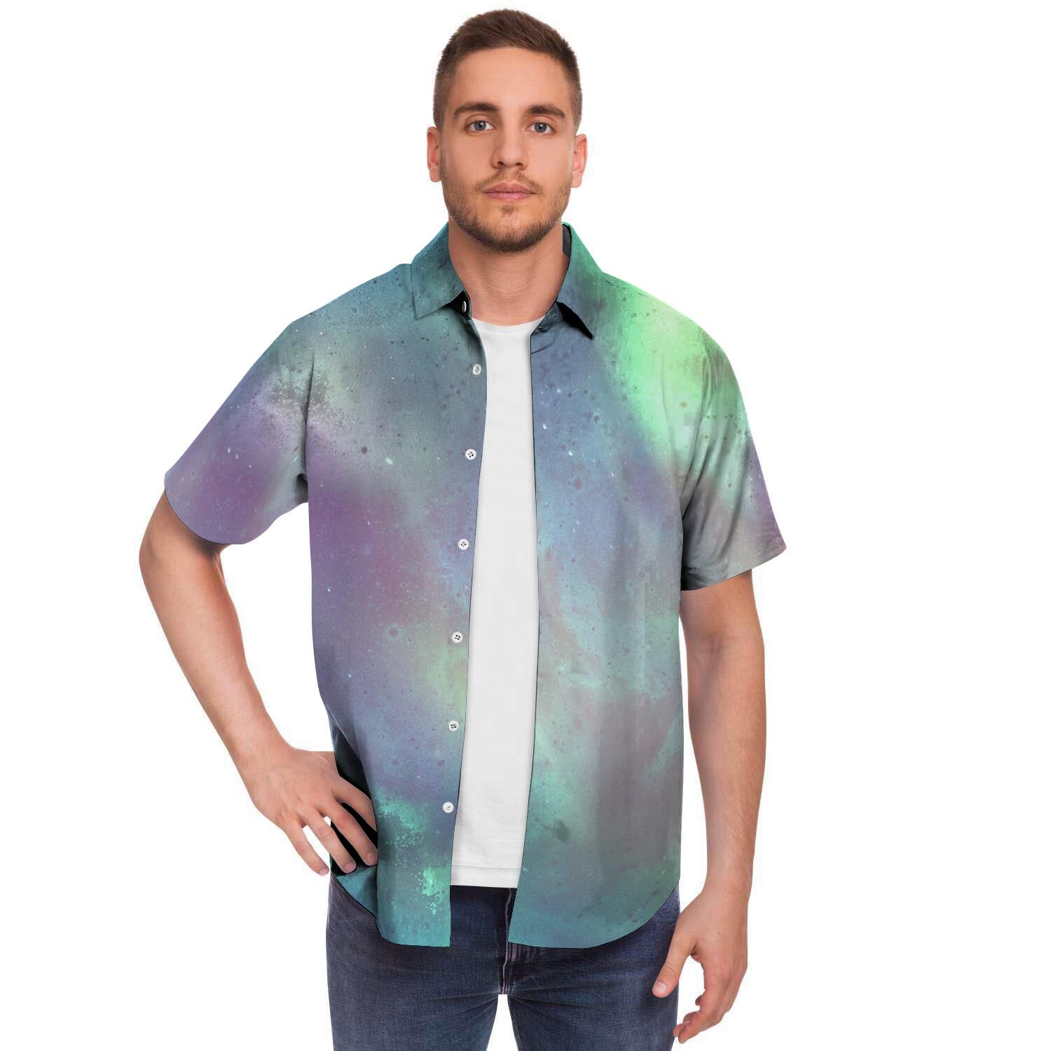 Green Galaxy Space Men's Short Sleeve Shirt-grizzshop