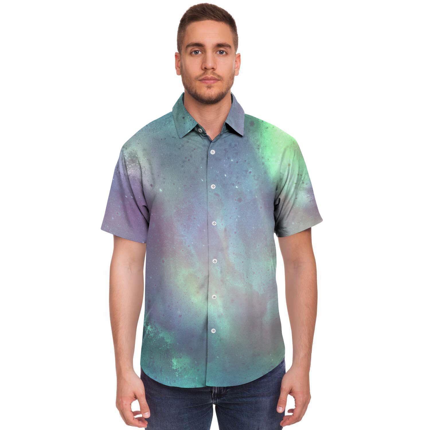 Green Galaxy Space Men's Short Sleeve Shirt-grizzshop