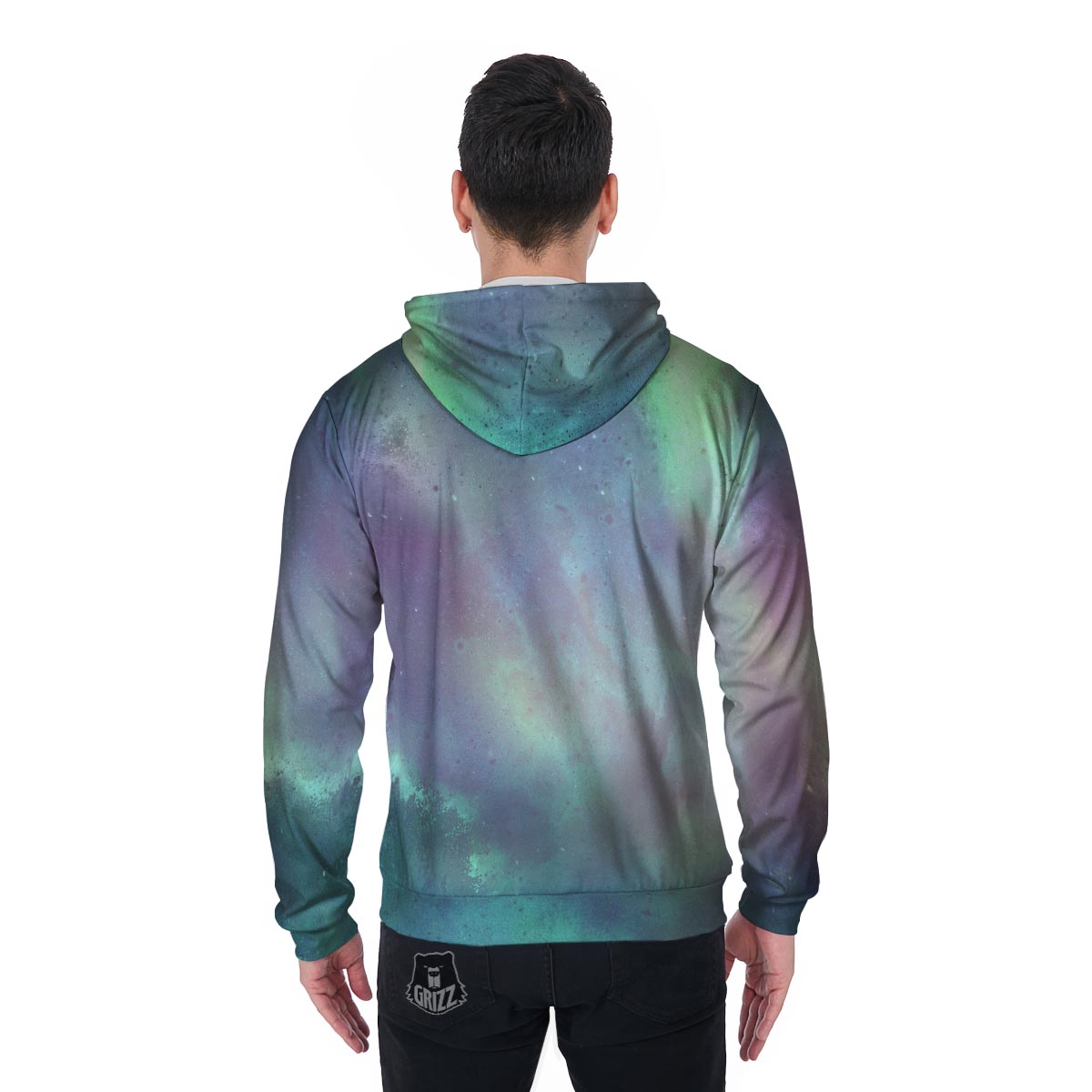 Green Galaxy Space Men's Zip Up Hoodie-grizzshop
