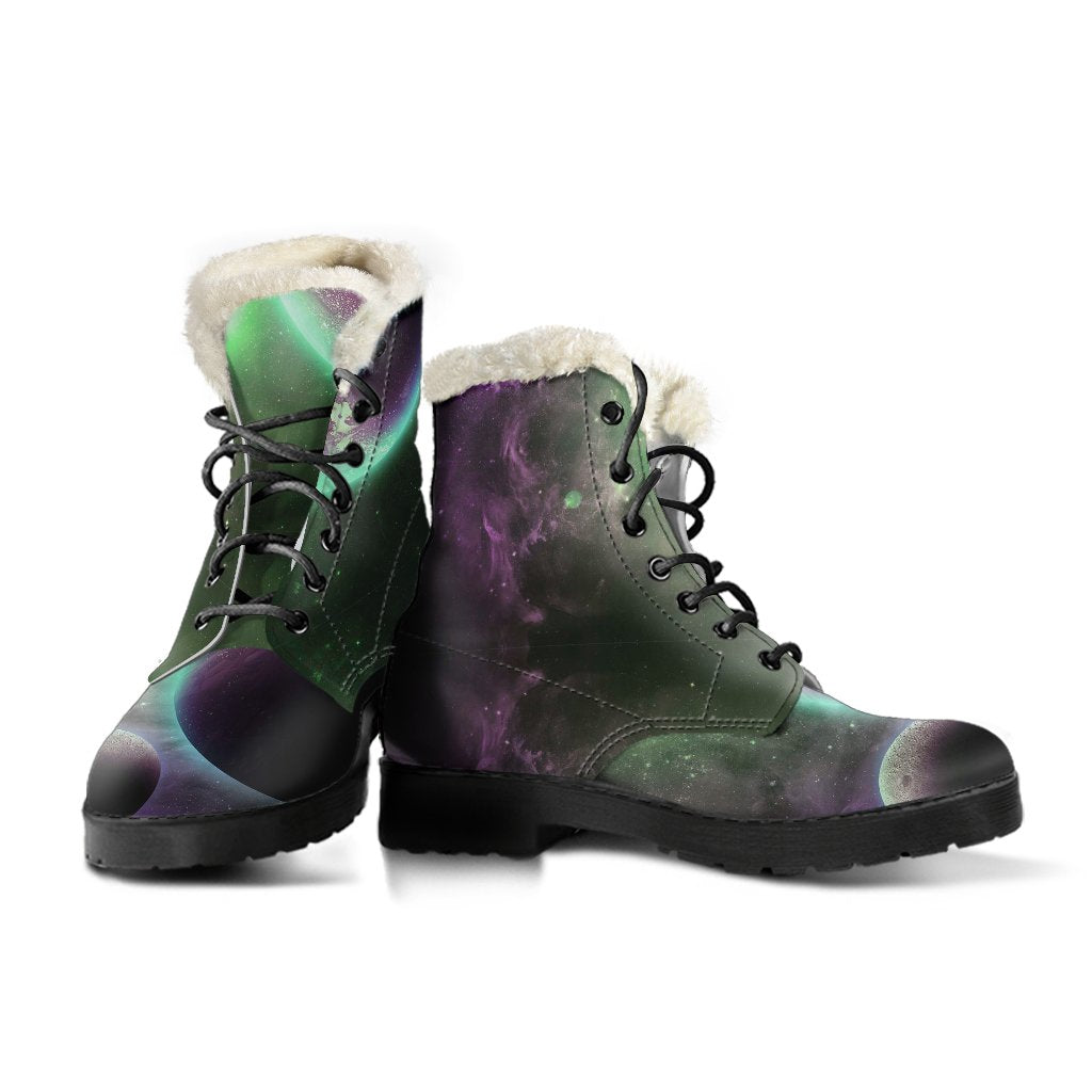 Green Galaxy Space Moon Earth Print Comfy Winter Boots-grizzshop
