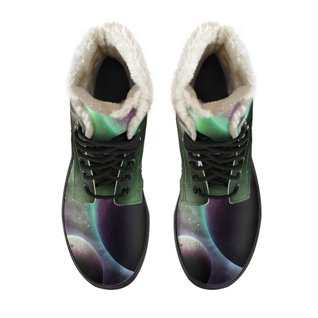 Green Galaxy Space Moon Earth Print Comfy Winter Boots-grizzshop