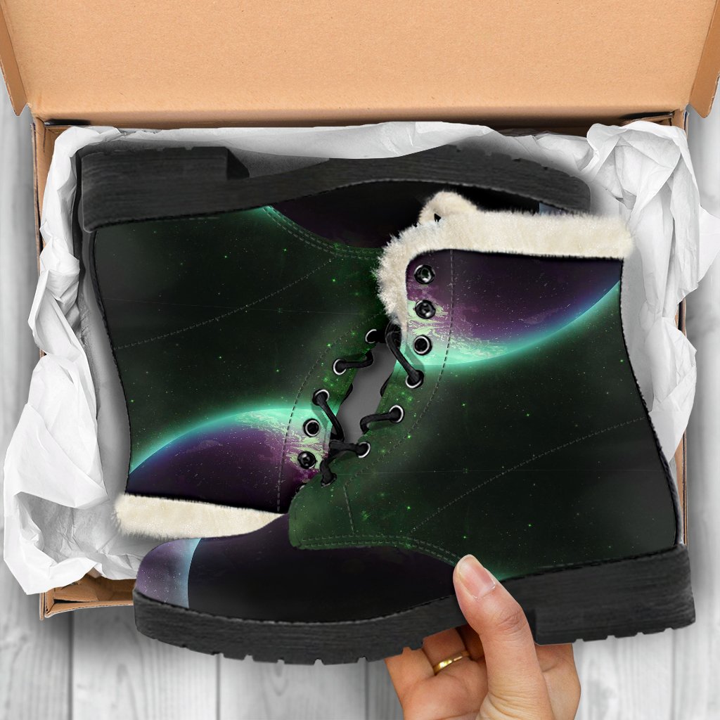 Green Galaxy Space Moon Earth Print Comfy Winter Boots-grizzshop