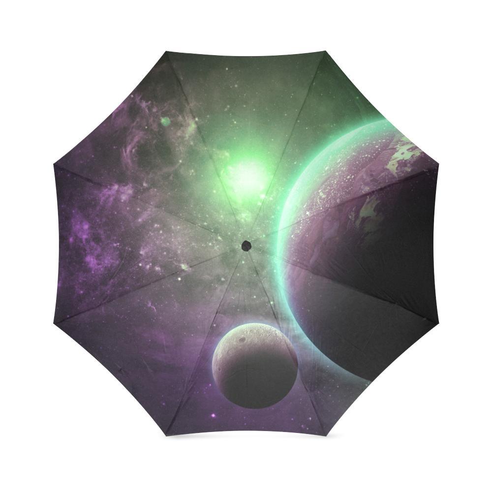 Green Galaxy Space Moon Earth Print Foldable Umbrella-grizzshop