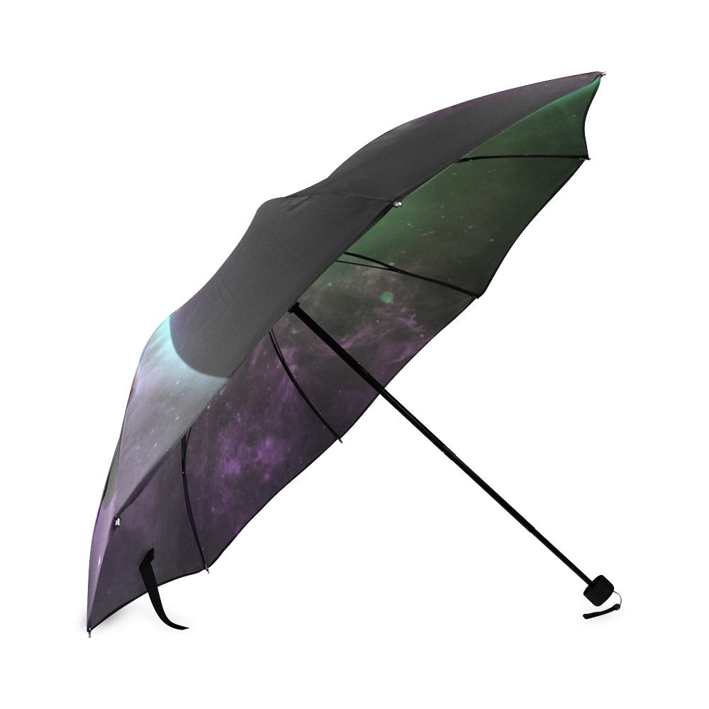 Green Galaxy Space Moon Earth Print Foldable Umbrella-grizzshop