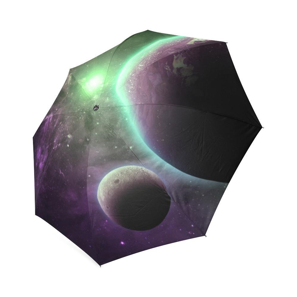 Green Galaxy Space Moon Earth Print Foldable Umbrella-grizzshop