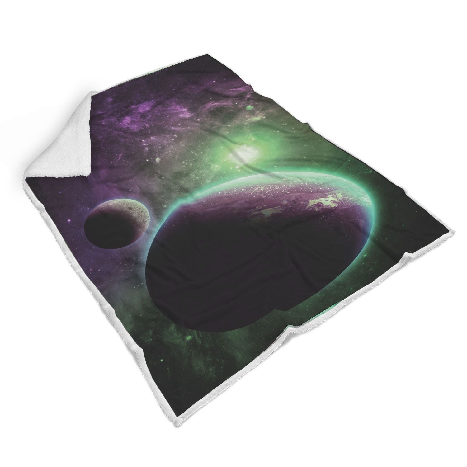 Green Galaxy Space Moon Earth Print Throw Blanket-grizzshop